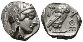 (Silver.17.08g 27mm) ATTICA. Athens. Tetradrachm (Circa 454-404 BC). AR
Helmeted head of Athena right, with frontal eye.
Rev: AΘE./ Owl standing rig...