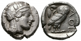 (Silver.17.15g 24mm) ATTICA. Athens. Tetradrachm (Circa 454-404 BC). AR
Helmeted head of Athena right, with frontal eye.
Rev: AΘE./ Owl standing rig...