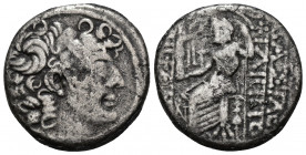 (Silver,12.48g. 27mm) Seleukid Kingdom. Antioch. Philip I Philadelphos 95-75 BC. Tetradrachm AR
Diademed head right.
Rev: Zeus Nikephoros seated lef...