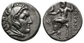 (Silver 3.93g 17mm) KINGS OF MACEDON. Alexander III 'the Great' (336-323 BC). Drachm. Kolophon.
Head of Herakles right, wearing lion skin.
Rev: Zeus...