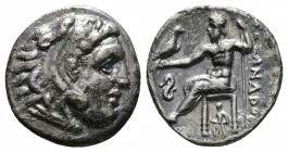 (Silver. 4.00g 18mm) KINGS OF MACEDON. Alexander III \'the Great\' (336-323 BC). Drachm. Lampsakos.
Head of Herakles right, wearing lion skin.
Rev:Z...