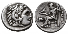(Silver 4.14g 19mm) Kings of Macedon. Lampsakos. Alexander III "the Great" 336-323 BC. Drachm AR
Head of Herakles right, wearing lion skin headdress...