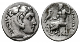 (Silver. 4.25g. 18mm) Macedonian Kingdom. Alexander III the Great. 336-323 B.C. AR drachm Abydos, lifetime issues, ca. 328-323 B.C. 
Head of Herakles...