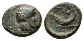 (Bronze. 0.97g 11mm) TROAS. Sigeion. Ae (4th-3rd centuries BC).
Helmeted head of Athena right.
Rev: Crescent left within linear square.
SNGG von Au...