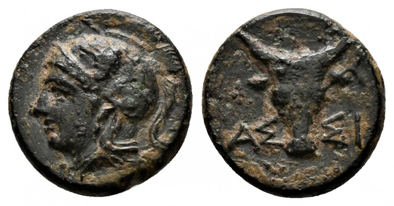 (Bronze. 1.43g 12mm) TROAS. Assos. 4th-mid 3rd century BC. AE
Head of Athena to...