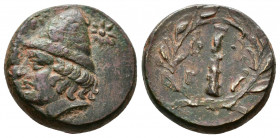 (Bronze. 5.59g 18mm) TROAS. Birytis. Ae (4th-3rd centuries BC).
Head of Kabeiros left, wearing pilos; star to left and right.
Rev: B - I / P - Y in ...
