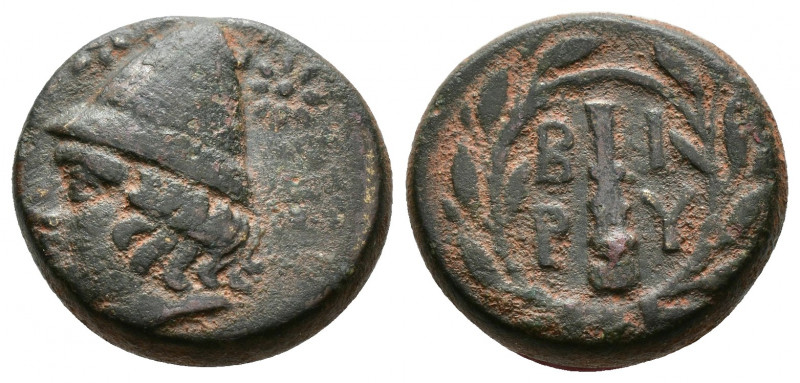 (Bronze.5.57g 18mm) TROAS. Birytis. Ae (4th-3rd centuries BC).
Head of Kabeiros...