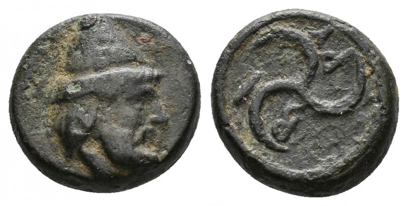 (Bronze.1.15g 10mm) TROAS. Birytis. Circa 350-300 BC. AE 
Head of Kabeiros to r...