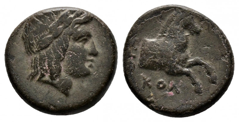(Bronze.1.97g 13mm) IONIA. Kolophon. Ae (Circa 330-285 BC). 
Laureate head of A...