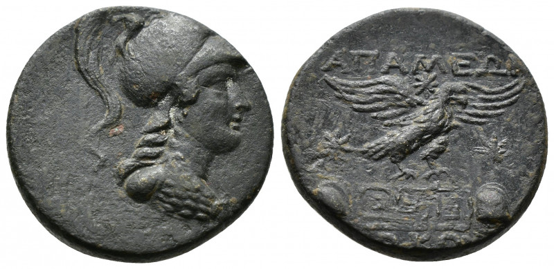 (Bronze. 7.23g 23mm) PHRYGIA. Apameia. Ae (Circa 88-40 BC). 
Helmeted bust of A...