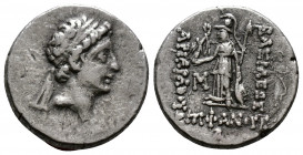 (Silver. 4.16g 18mm) Kings of Cappadocia. Ariarathes VIII (101-100 BC). AR Drachm 
Diademed head right 
Rev: Athena standing front, head to left, ho...