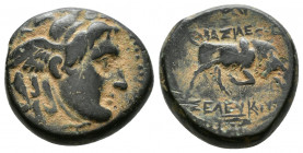 (Bronze. 6.94g 19mm) SELEUKID KINGDOM. Seleukos I Nikator (312-281 BC). Ae. Antioch on the Orontes.
Winged head of Medusa right.
Rev: ΒΑΣΙΛΕΩΣ / ΣΕΛ...