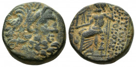 (Bronze. 7.52g 19mm) SYRIA, Antiochia, autonomous AE21 (54-53 BC)
laureate head of Zeus, right
Rev: Zeus seated left, holding nike and sceptre; 
Cf...