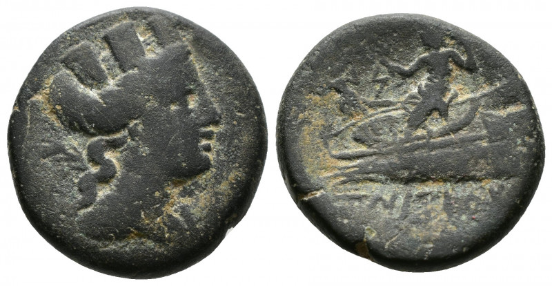 (Bronze. 7.10g 21mm) Phoenicia, Arados AE 1Ca. 176-116 B.C 
Turreted and draped...