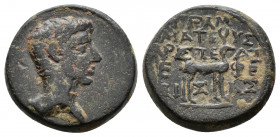 (Bronze, 3.77g 14mm) Augustus of Ephesus, Ionia. 27 BC-14 AD. Aristeas, grammateus; Nikolaos, magistrate. 
Bare head of Augustus to right / ΓΡΑΜΜΑΤΕΥ...