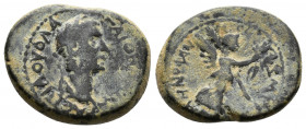 (Bronze, 4.49g 18mm) Gaius called Caligula of Smyrna, Ionia. 37-41. 
C. Calpurnius Aviola, proconsul; Menophanes, magistrate. 
Laureate head right
...