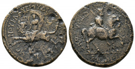 (Bronze, 9.82g 24mm) Caria Stratonicea 1st-2nd centuries AD
Zeus Panamaros on horseback, right, wearing radiate crown, holding patera, carrying trans...