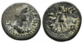 (Bronze, 2.87g 14mm) LYDIA. Silandus. Domitia (Augusta, 82-96). Ae. 
 ΔOMITIA AVΓOVCTA. Draped bust right.
 Rev: CIΛANΔЄΩN. Mên standing left, holdi...