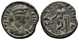 (Bronze, 2.19g 15mm) LYDIA. Saitta. Faustina II (Augusta, 147-175).
ΦΑVСΤЄΙΝΑ СЄΒΑС. Draped bust right.
Rev: СΑΙΤΤΗΝΩΝ. Apollo standing left, with l...
