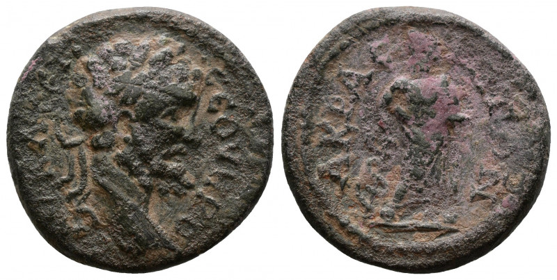 (Bronze, 4.45g 17mm) Lydia. Akrasos . Septimius Severus AD 193-211. 
 laureate ...