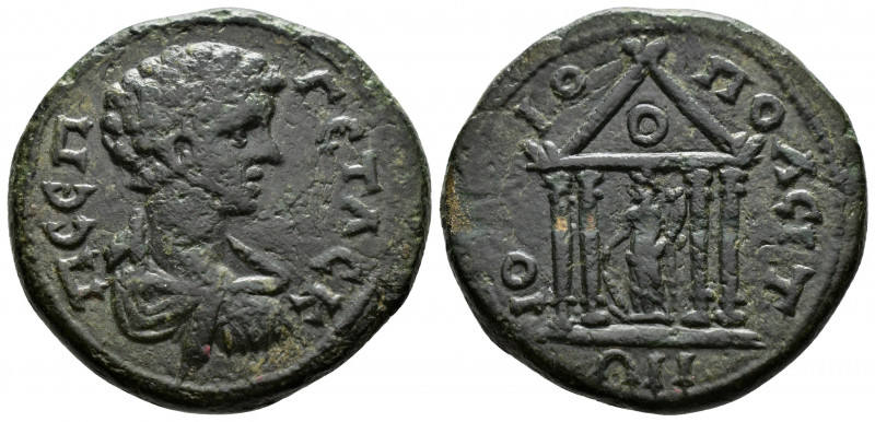(Bronze.11.53g 28mm) Bithynia. Iuliopolis. Geta as Caesar AD 197-209 AE
Π CEΠ Γ...