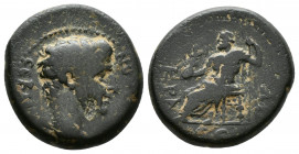 (Bronze, 5.27g 15mm) PHRYGIA. Synnada. Augustus (27 BC-14 AD). Ae. Krassos, magistrate. 
 CЄBACTOC CVNNAΔЄΩN. Bare head right. 
Rev: KPACCOV. Zeus s...