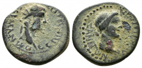 (Bronze, 2.94g 15mm) PHRYGIA. Aezanis. Germanicus with Agrippina I (Died 19 and 33, respectively). Ae. 
Lollios Klassikos, magistrate. Struck under C...