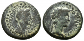 (Bronze, 4.06g 15mm) PHRYGIA. Aezanis. Germanicus and Agrippina Senior (Died AD 19 and AD 33). Ae (AD 37-41).
 Lollios Klassikos, magistrate. 
 ?EPM...