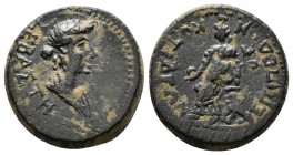 (Bronze, 4.45g 15mm) PHRYGIA. Cotiaeum. Julia Augusta (Livia), Augusta, 14-29. 
ΣΕΒΑΣΤΗ Draped bust of Julia Augusta to right. 
Rev. Kybele seated l...