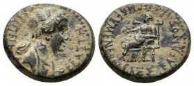 (Bronze, 2.34g 15mm) Phrygia.Eumeneia. Agrippina II. Augusta, A.D. 50-59. Bassa Kleonos, archierea. 
ΑΓΡΙΠΠΙΝΑ ΣΕΒΑΣΤΗ, draped bust of Agrippina II d...