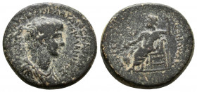(Bronze, 4.17g 18mm) PHRYGIA, Acmoneia. Nero, 54-68. L. Servenius Capito, c.55. 
AVTOKPATΩP NEPΩN KΛAYΔIOΣ KAIΣAP ΣEBAΣTOΣ ΓEPMANIKOΣ Draped bust of ...