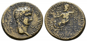 (Bronze, 3.99g 18mm) Phrygia. Akmoneia. Nero AD 54-68. Struck under the archon Lucius Servenius Capito, with his wife Iulia Severa 
 NEPON KAICAP CEB...