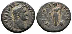 (Bronze, 4.23g 18mm) PHRYGIA. Aezani. Domitian (81-96). 
 ΔOMITIANOC KAICAP CЄBAC. Laureate head right. 
Rev: AIZANЄITΩN. Athena standing left, hold...
