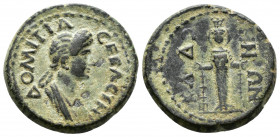(Bronze, 7.07g 19mm) PHRYGIA. Cadi. Domitia (Augusta, 82-96). 
ΔOMITIA CEBACTH. Draped bust right. 
Rev: KAΔOHNΩN. Facing statue of Artemis Ephesia,...