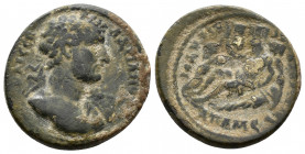(Bronze, 5.57g 18mm) Phrygia, Apameia. Hadrian. A.D. 117-138. 
 [AΔP]IANO[C] KAIC CЄ[BA], laureate bust of Hadrian right, slight drapery on far shoul...