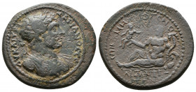 (Bronze, 7.32g 24mm) Phrygia. Aizanoi. Hadrian, 117-138. Metrogenes. 
laureate head right . 
Rev. river god in himation, shirtless left. stored, on ...