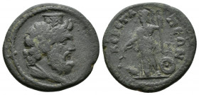 (Bronze, 4.88g 21mm) Phrygia Ceretapa Diocaesarea 'Pseudo-autonomous': The Antonines 138-192
draped bust of Sarapis wearing kalathos, right 
Athena ...