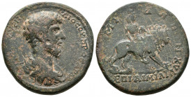 (Bronze, 20.51g 30mm) Phrygia Midaeum Marcus Aurelius 161-180 Aimilianos (archon) Marcus and Verus, co-emperors
bare head right. 
Rev.turreted Cybel...