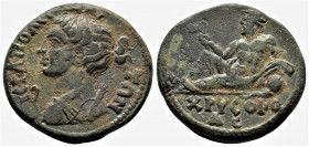 (Bronze, 11.17g 25mm) Phrygia Hierapolis 2th. century
ΙƐΡΑΠΟΛƐΙΤΩΝ draped bust of Artemis, left.; having quiver at shoulder; to left., bow ending in ...