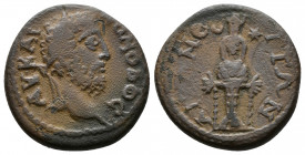 (Bronze, 3.77g 16mm) Phrygia Aezani Commodus 184-192
ΑV (ΚΑΙ) ΚΟΜΟΔΟϹ; laureate head of Commodus (with traces of drapery) right 
Rev. ΑΙΖΑΝƐΙΤΩΝ; cu...