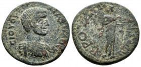 (Bronze, 7.99g 25mm) PHRYGIA. Stectorium. Severus Alexander (222-235). (?)
Laureate and cuirassed bust right.
Asklepios standing facing, head left, ...