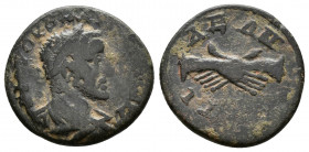 (Bronze, 2.47g 17mm) PHRYGIA, Cotiaeum. Maximinus I. AD 235-238. 
 Laureate, draped, and cuirassed bust right 
Rev.Clasped right hands. 
BMC –; SNG...
