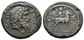 (Bronze, 6.42g 19mm) PHRYGIA. Hierapolis. Pseudo-autonomous. (2nd-3rd century AD).
 ZEYC BΩΞIOC.Head of Zeus right.
Rev: ΙΕΡΑΠΟΛΕΙΤΩΝ. Horseman adva...