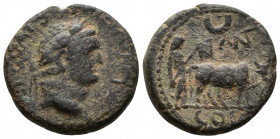 (Bronze, 6.48g 20mm) LYCAONIA. Iconium(?). Vespasian, 69-79. 
Laureate head of Vespasian to right.
 Rev. Priest plowing right with yoke of oxen. 
R...