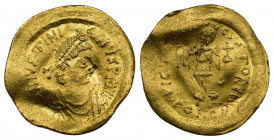 (Gold. 1.45g 17mm) Justinian I AV Tremissis. Constantinopolis, AD 527-565. 
D N IVSTINIANVS P P AVI, diademed, draped and cuirassed bust right
Rev: ...