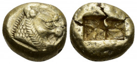 (Electrum 4.77g 13mm) KINGS OF LYDIA. Time of Alyattes to Kroisos (Circa 620/10-550/39 BC). EL Trite or 1/3 Stater. Sardes.
Head of roaring lion righ...
