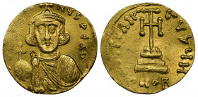(Gold. 4.48g 20mm) Justinian II, first reign, 685-695. Solidus, Constantinopolis, 687-692. 
D IЧSTINIANЧS PЄ AV Bust of Justinian II facing, with sho...