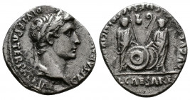 (Silver. 3.56g 19mm) Augustus. 27 BC-AD 14. AR Denarius . Lugdunum (Lyon) mint. 
Laureate head right
Rev: Caius and Lucius Caesars standing facing, ...