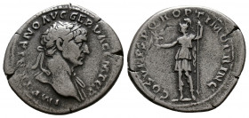 (Silver. 3.07g 21mm) TRAJAN (98-117). Denarius. Rome.
Laureate bust right, with slight drapery.
Rev: Roma standing left, holding victoriola and spea...
