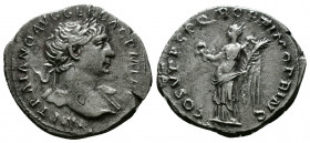 (Silver, 3.22g 21mm) Trajan (AD 98-117). Silver denarius AD 103-111. 
laureate head of Trajan right, far shoulder draped 
Rev.Victory standing half-...